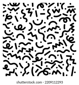 Abstrakte, schwarz-weiße Linie, abgerundet durch unregelmäßige runde Formen, nahtlose Muster, Vektorgrafik.