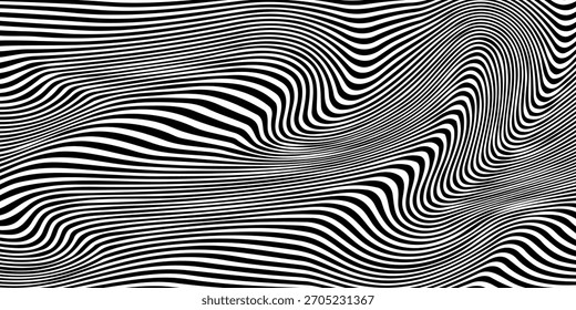 schwarz-weiß. abstrakte wellenförmige Linien Hintergrund. Muster mit optischer Illusion. Optische Kunst, opart gestreift. Schwarz-weißer Hintergrund.