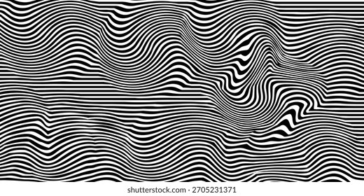 schwarz-weiß. abstrakte wellenförmige Linien Hintergrund. Muster mit optischer Illusion. Optische Kunst, opart gestreift. Schwarz-weißer Hintergrund.