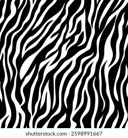 Black and white abstract zebra stripe seamless background. Abstract animal print. Vector illustration