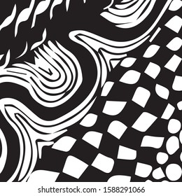 Black and white abstract zenart illustration for coloring book for adult.