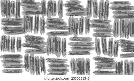 Black and white abstraction, background, stripes in squares, weaving pattern, smears of paint. Vector illustration