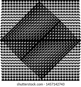 Black white abstraction with triangles. Halftone