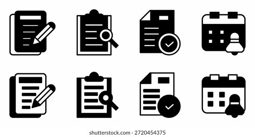 Conjunto de iconos de contabilidad en blanco y negro. Diseño de Vector de stock.
