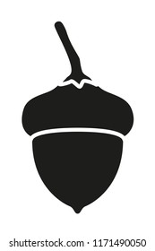 Black and white acorn silhouette. Oak tree seed. Autumn harvest themed vector illustration for icon, logo, stamp, label, sticker, badge, gift card, certificate or flayer decoration