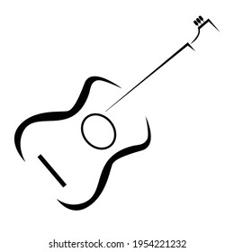 BLACK WHITE ACOUSTIC GUITAR ICON VECTOR