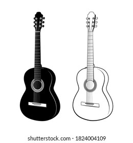 Black and white Acoustic guitars. Musical instruments. 