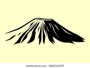 Black and white active volcanic mountain silhouette graphic element.