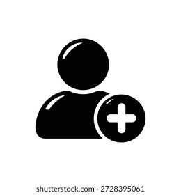 Blanco y negro añadir icono de usuario Vector silueta de persona con signo más perfil avatar