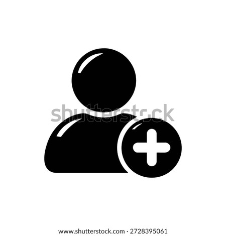 Black and white add user icon vector silhouette of person with plus sign profile avatar
