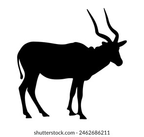 Black and White Addax Silhouette. Vector Illustration.