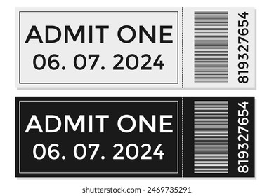 Black and white admit one tickets with data
