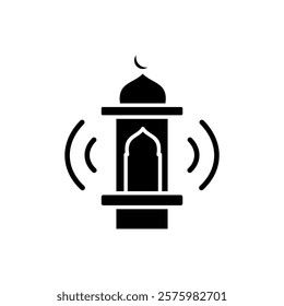 Black and white adzan sound dome icon illustration design, Islamic Ramadan icon