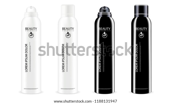 白黒のエアゾールスプレー金属ボトル 蓋付きまたは蓋なし 消臭剤制汗剤または化粧用ヘアスプレー缶テンプレート 白い背景にベクター画像パッケージイラスト のベクター画像素材 ロイヤリティフリー