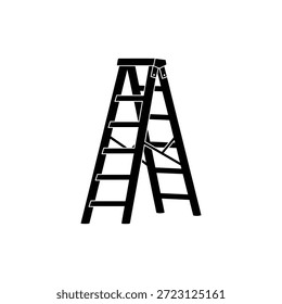 Icono de escalera de paso de marco en A en blanco y negro que representa la herramienta de construcción y mantenimiento