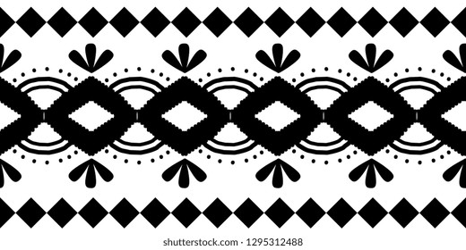 Black and white african ancient motif seamless pattern monochrome colors vector illustration for fashion textile ready for print and wrapping.