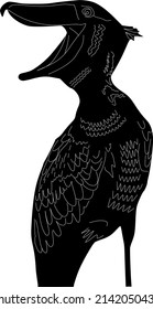 black and white african big bird opening beak
