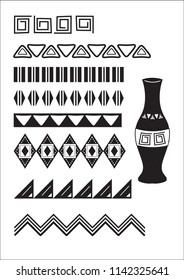 it is black the white African stylized patterns, set, and a jug