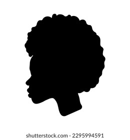 Black and white African woman head profile in silhouette. Afro hair style. Vector illustration.