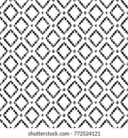 Black and white aged geometric arabic rhombus ethnic grunge seamless pattern, vector