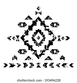 Black and white aged geometric aztec grunge pattern, vector