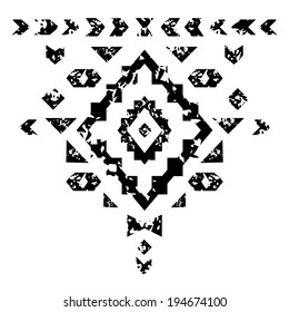 Black and white aged geometric aztec grunge ornament