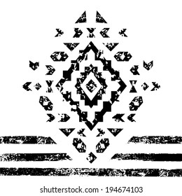 Black and white aged geometric aztec grunge ornament, vector