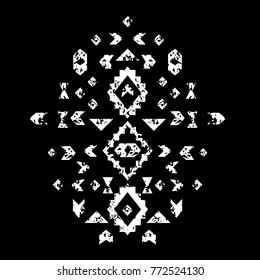 Black and white aged geometric aztec ethnic grunge, vector illustration