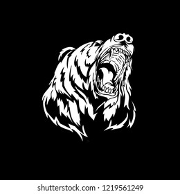 black and white aggressive bear head vector design