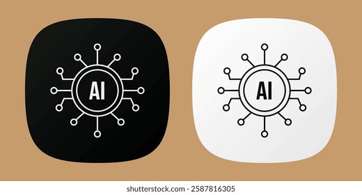 Black and white AI app icons. AI chip app icons