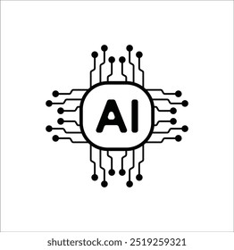 Black and white AI or Artificial intelligence chip icon with circuit vector illustration design. Eps 10
