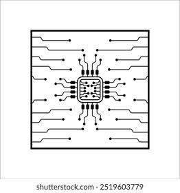 Black and white AI or Artificial intelligence chip icon with circuit vector illustration design. Eps 10
