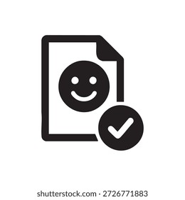 Black and White AI Document Icon with Verified Happy Face