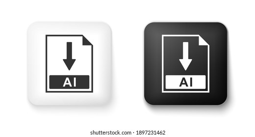 Black and white AI file document icon. Download AI button icon isolated on white background. Square button. Vector.