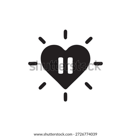 Black and White AI Heart Pause Icon Vector Symbol for Emotional Intelligence and Tech Interfaces