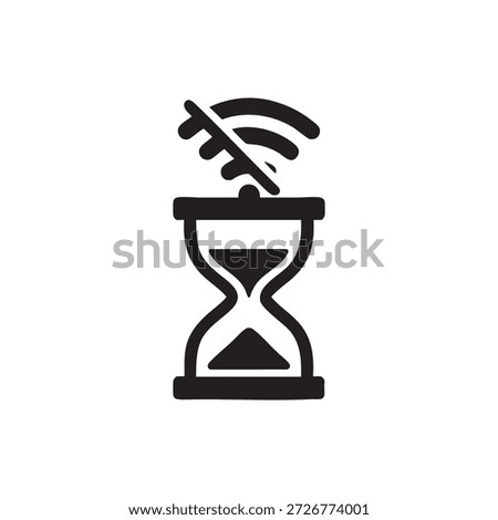 Black and white AI hourglass vector icon for timeout processing connectivity and no wifi