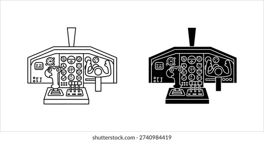 Black and white aircraft cockpit control panel flight controls