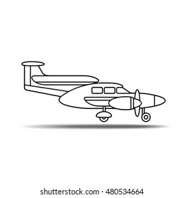 black & white aircraft with propeller landing-vector drawing