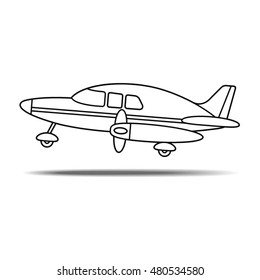 black & white aircraft with propeller take off-vector drawing