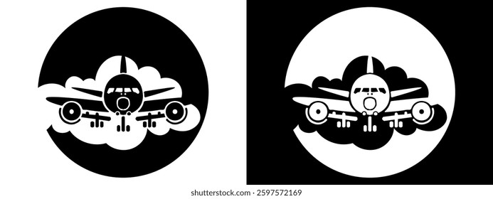 black and white airplane icon image