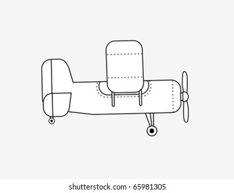 Black and white airplane. Propeller plane of the old design