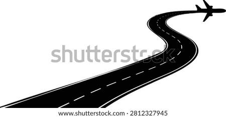 Black and white of an airplane taking off from a winding road aircraft highway travel