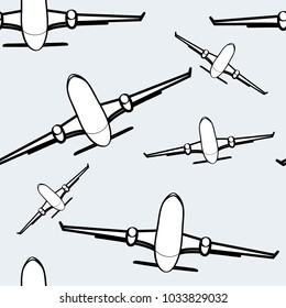 Black and white airplanes seamless background. Air transport vector illustration