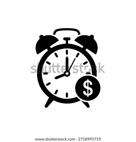 Black and White Alarm Clock Dollar Sale Icon
