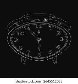 Reloj despertador en blanco y negro con una cara blanca, manos negras y números en negrita se destaca sobre un fondo oscuro. La segunda mano añade un toque dinámico a este reloj de mesa minimalista.