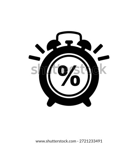 Black and white alarm clock icon featuring percentage symbol for limited time sale