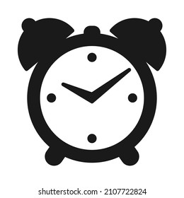 Black and white alarm clock silhouette. Time management theme vector illustration for icon, web site or application decor.