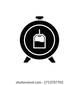 Reloj despertador blanco y negro con icono de bolsita de té para la relajación y el tiempo