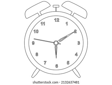 Black and white alarm clock wake-up time in flat style