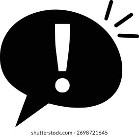 Icono de alerta en blanco y negro en la burbuja de discurso: diseño de símbolo de advertencia de Profesional
